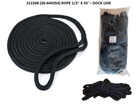 Dock Line 1/2" x 35' Black Double Braided #212268